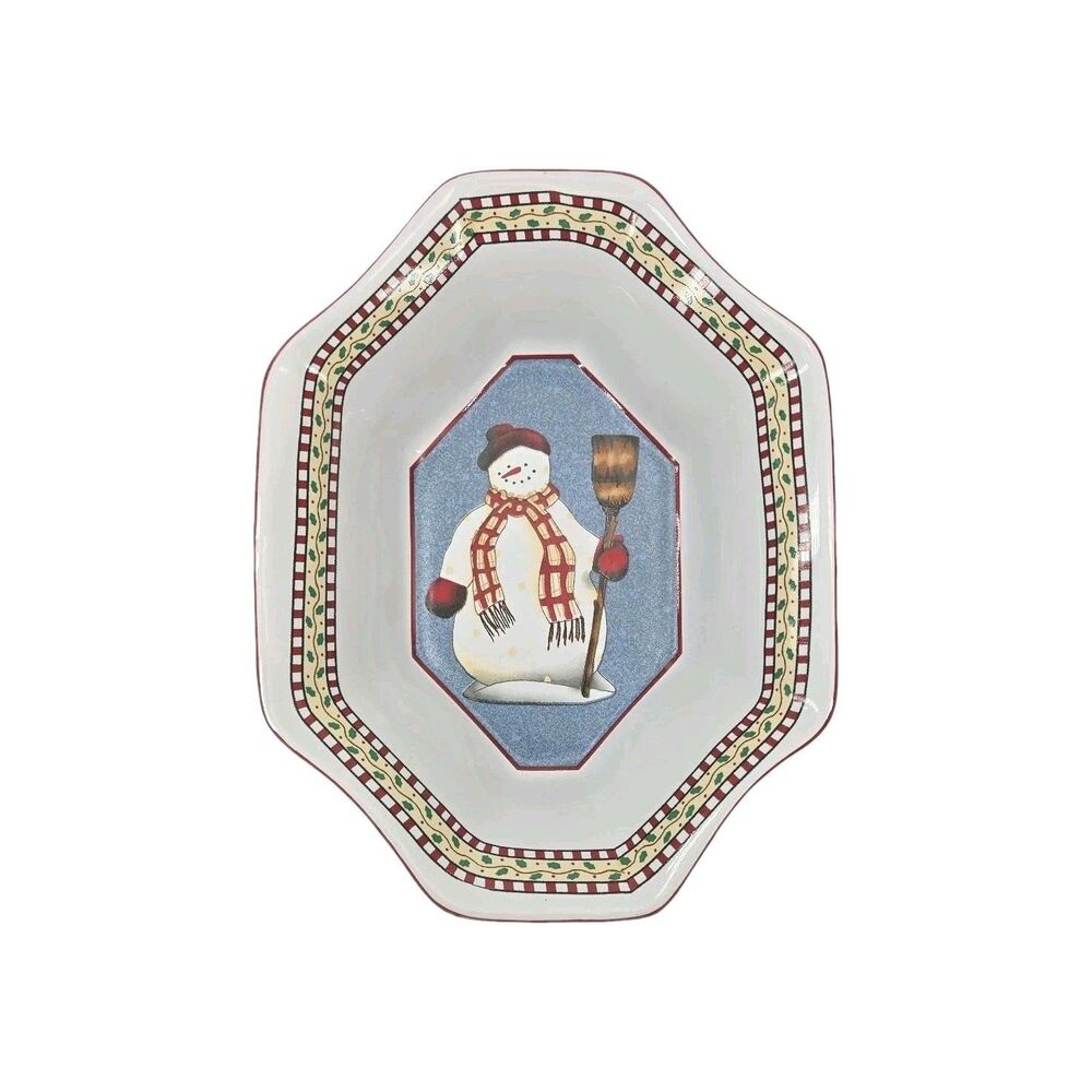 Sakura Snowman Dish Bowl Debbie Mumm 7.25” Candy Nuts Christmas Serveware